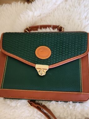 Dooney & Bourke Green and Brown Woven-Trim Top-Handle Satchel